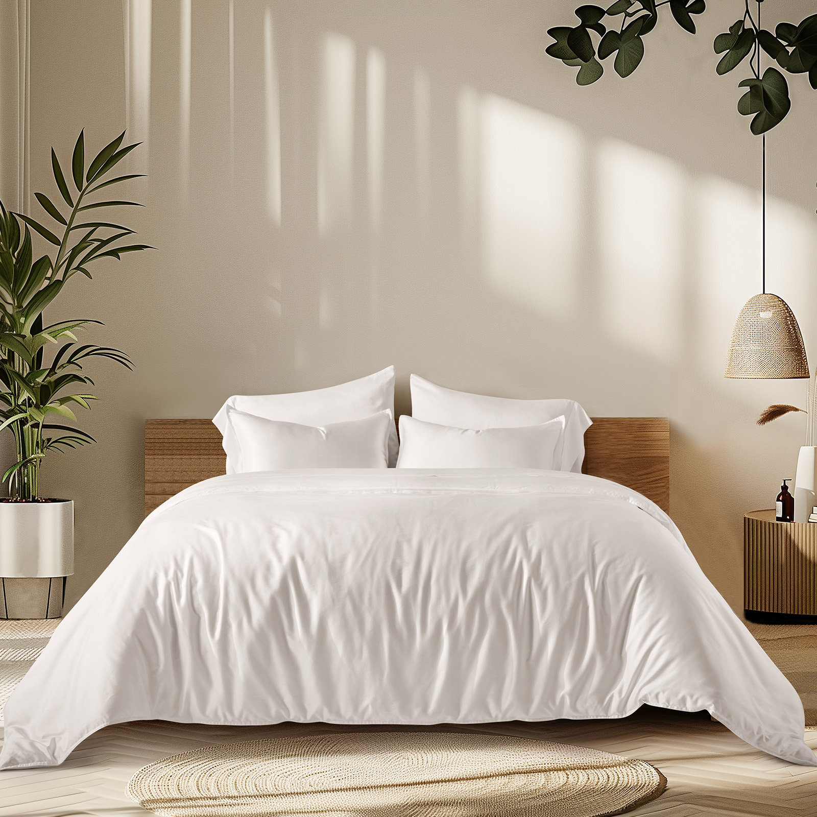 Cotton Tencel Duvet Cover Set, Bright White, Queen Duvet Cover + 2 Queen Shams