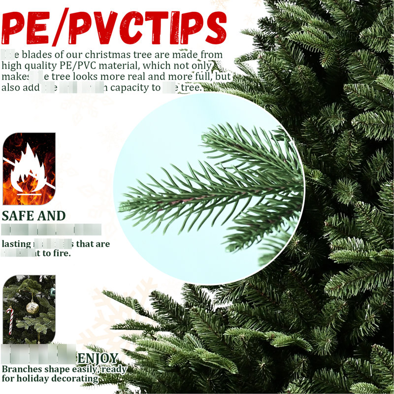 Arbre de Noël 5 pi avec 1129 pe / base mixte et large pour centres de grande surface espacés, structure simple à charnière, support en métal robuste, 44 po de largeur, 60 po de hauteur, pointe de 14,46 lb, grand