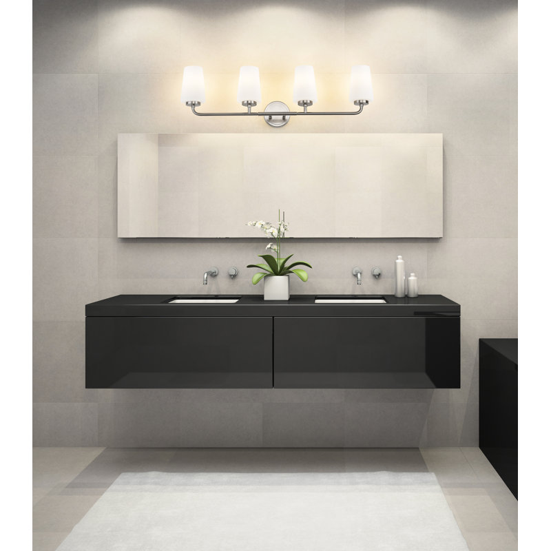 Coiffeuse Mathieson, H 9,5 po x l 32 po x P 6,5 po, Nickel brossé, Quatre lumières