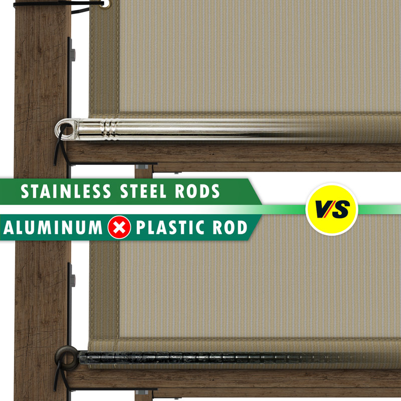 Beige 10' x 20' HDPE Pergola Shade Canopy with Stainless Steel Rods