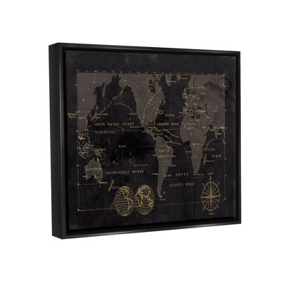 Carte du monde noire détaillée, estampe numérique par Carol Robinson
