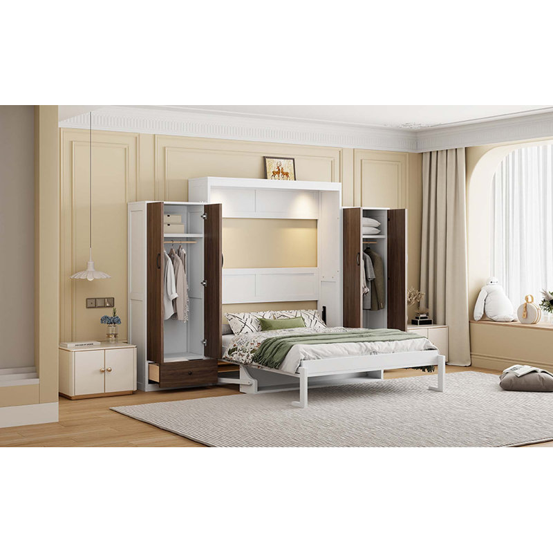 Lit escamotable Murphy avec placard, tiroirs et table, Double
