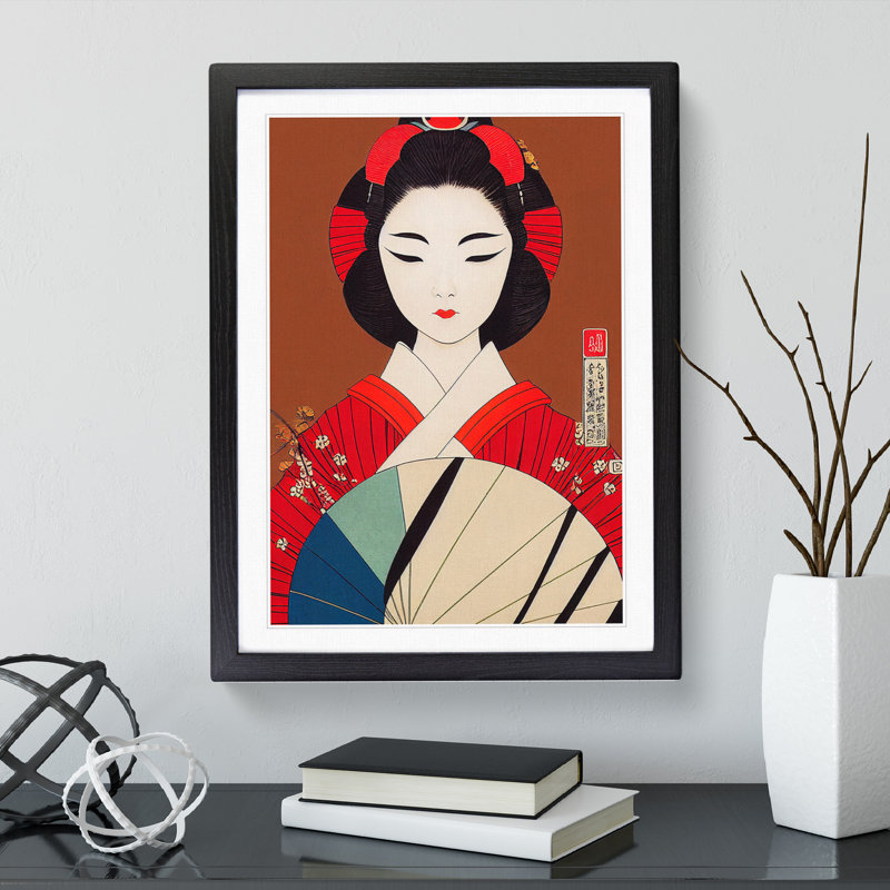View Of A Geisha No.3 - Single Picture Frame Painting, 64cm H x 46cm W x 2cm D, Black Framed