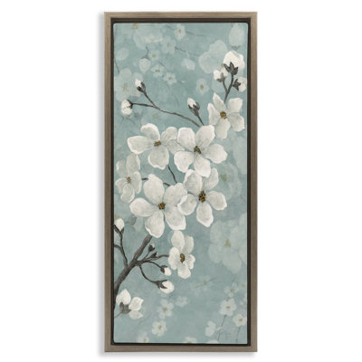 Fleurs de cerisier sur cadre flottant vert, design par Janet Tava