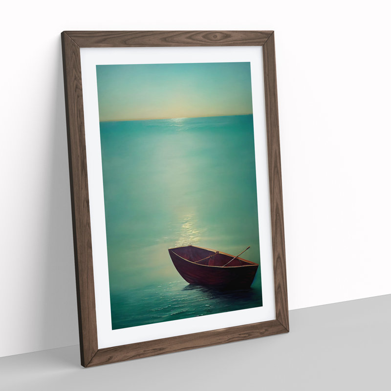 Vacant Boat - Single Picture Frame Painting, 64cm H x 46cm W x 2cm D, Walnut