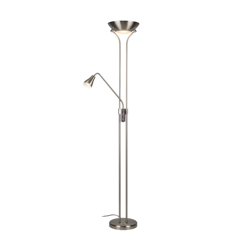 Briajah 181.5cm Torchiere Floor Lamp, Satin Chrome