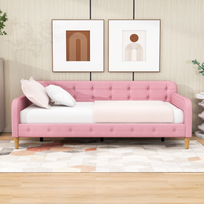 Kimery Upholstered Dayed with Slats, Pink, Twin