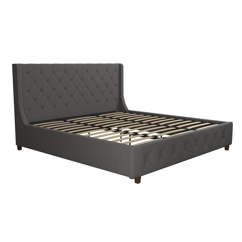 King Gray Linen Tufted Upholstered Bed with Metal Frame