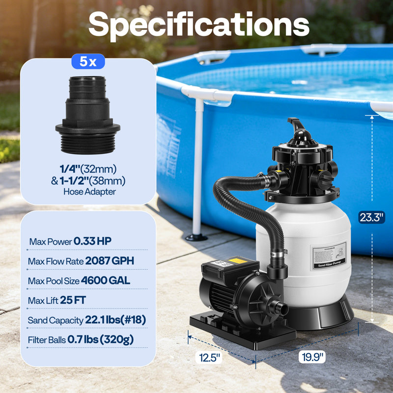 10 po. Pompe à filtre à sable 2087 GPH 4600 GAL pour piscine hors terre