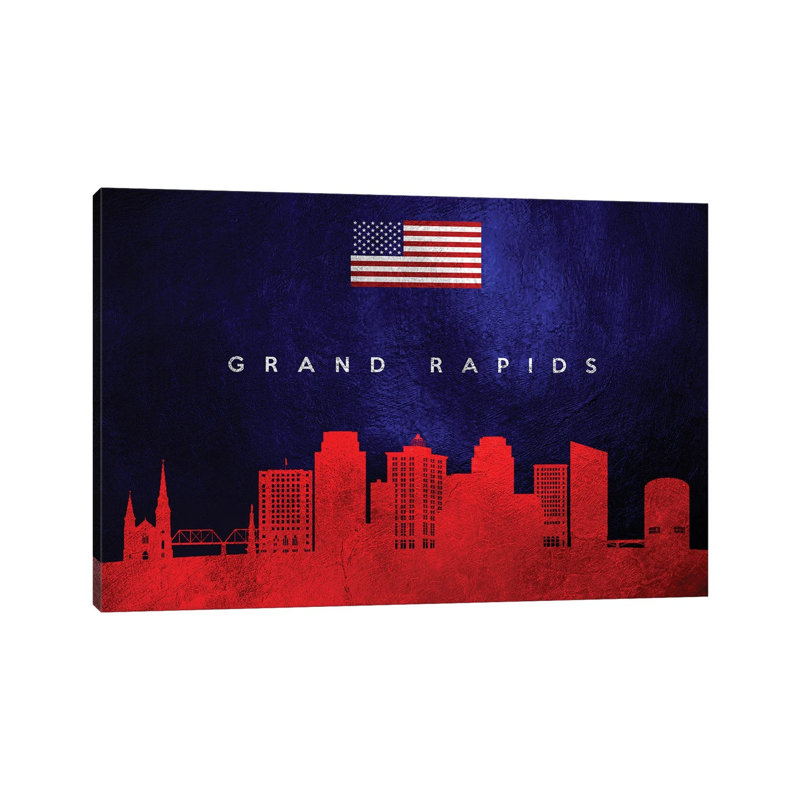 Grand Rapids Michigan Skyline 1 Piece Wrapped Canvas Wall Art, 30.48 cm H x 45.72 cm W