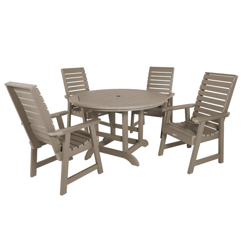 Midwest 4-Person, 48" Round Table, 5-Piece Outdoor Dining Set, Woodland Brown, 62.5" L x 62.5" W x 37" H
