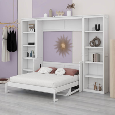 Lit escamotable, cadre de lit escamotable complet en bois avec bureau et bibliothèque