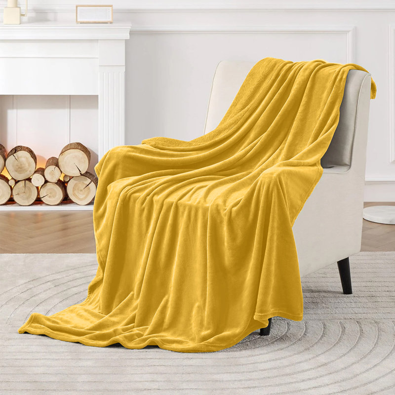 Couverture simple en molleton 300 g / m² - Couverture douce pour lit simple toutes saisons, Lit simple, Ocre