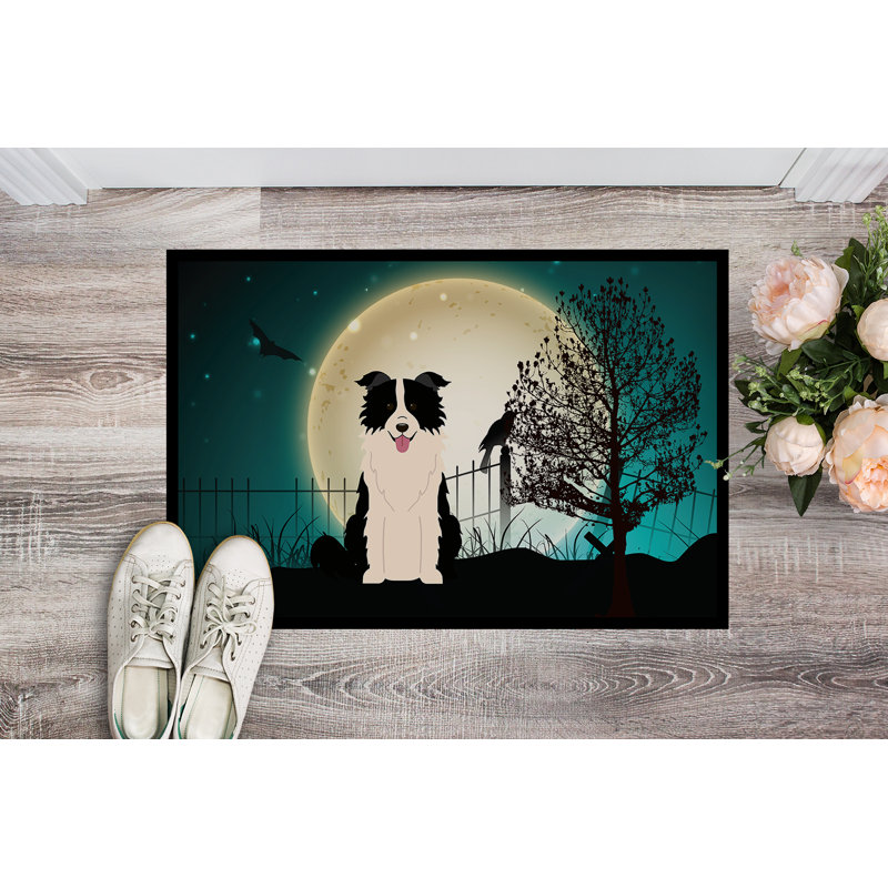 Tapis d'extérieur Ermond Halloween, Rectangle 2 pi x 3 pi, Noir / Blanc