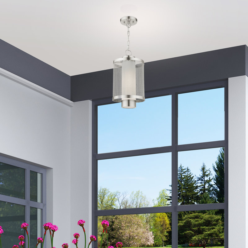 Lanterne suspendue d'extérieur Zebra, H 14,5 po x l 9 po x P 7 po, Nickel brossé