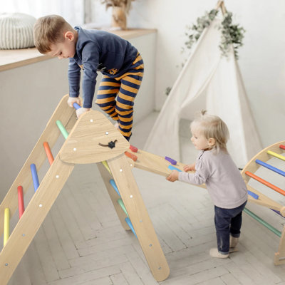 Pikler Triangle Set, 5 In 1 Toddler Climbing Toys, Wooden Montessori Climbing Set With Foldable Ladder & Arch & Ramp, Baby Climber Jungle Gym, Kids In