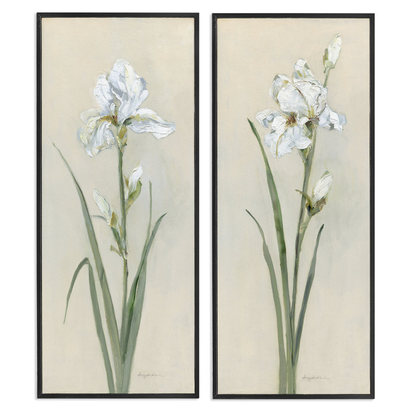  «White Irises», ensemble de 2 giclées par Sally Swatland, H 24 po x l 10 po, Giclée encadrée noir minuit