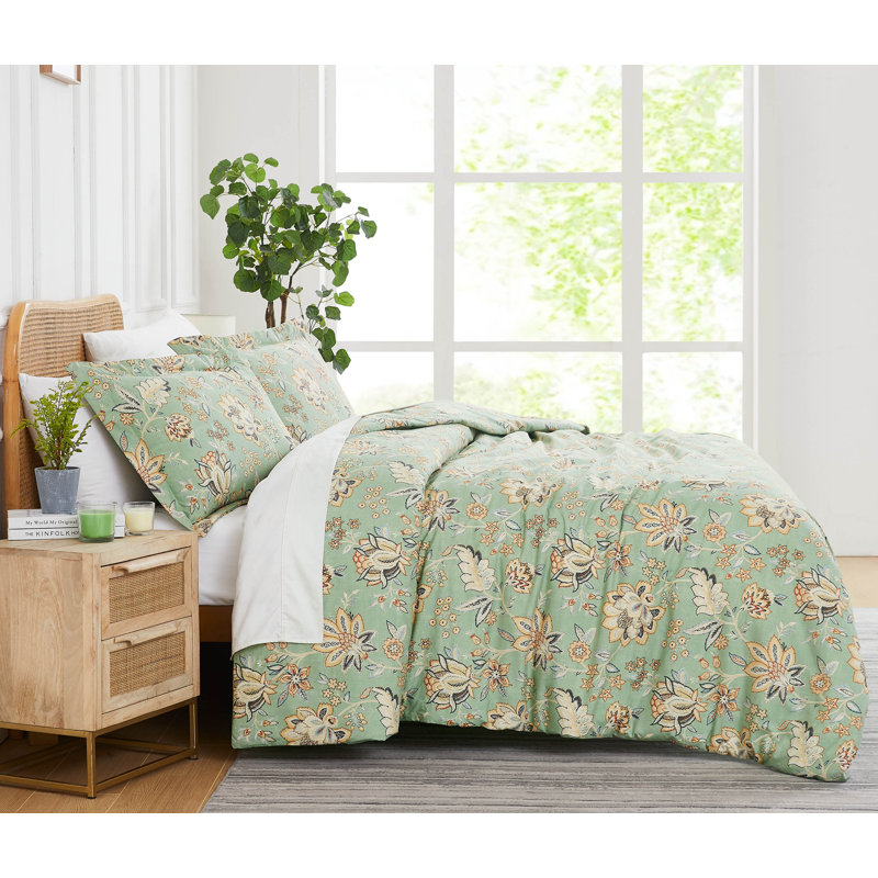 Ensemble de housse de couette surdimensionnée Jacobean Willow, Housse de couette très grand et 2 très grandes t, Vert