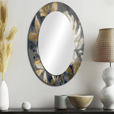 Emotion of White Gold Peony Flower II - Miroir mural blanc traditionnel