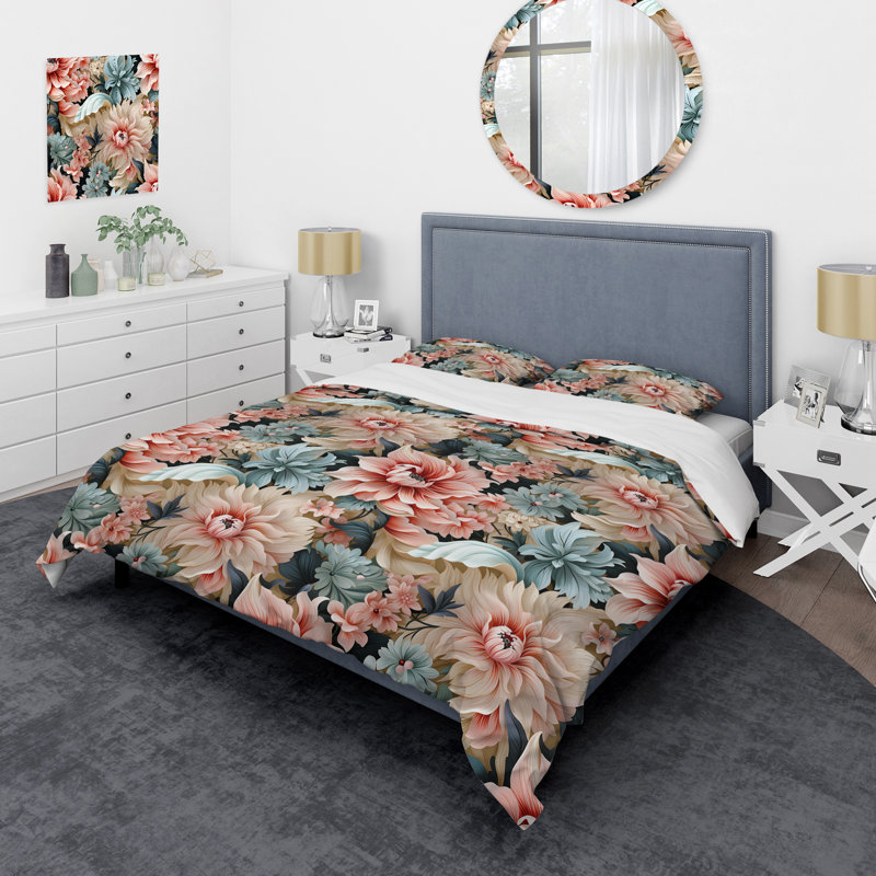 Ensemble de housse de couette à motif cachemire rose et bleu, Housse de couette pour grand lit et 2 taies décor