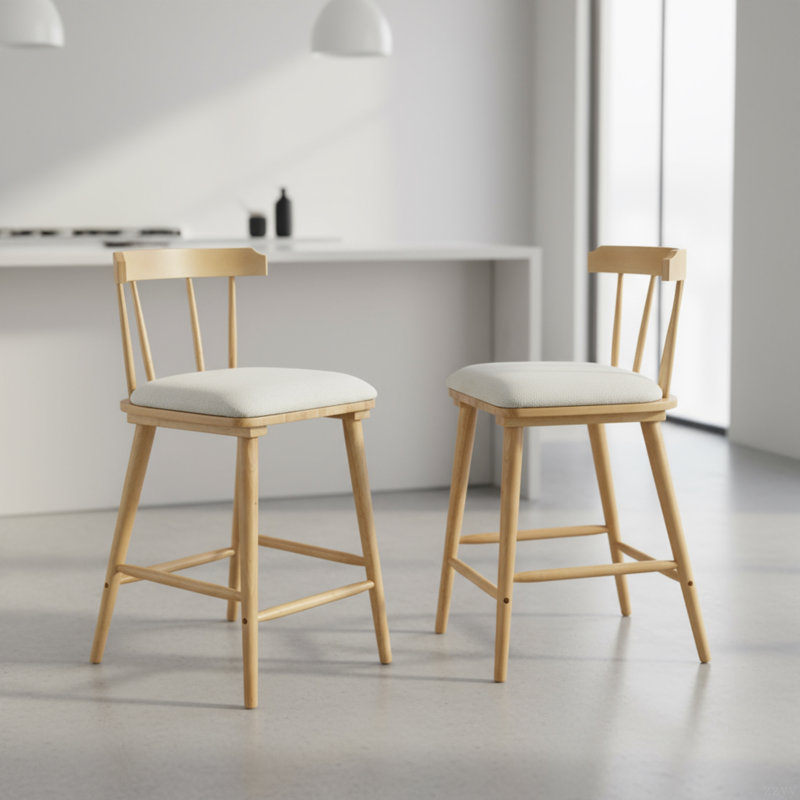 Tabouret de comptoir rembourré beige Olivia, Bois, 2