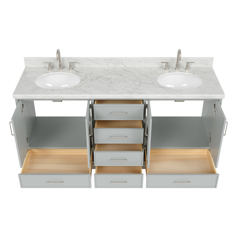 Meuble-lavabo double avec plateau Abshire 73, Gris