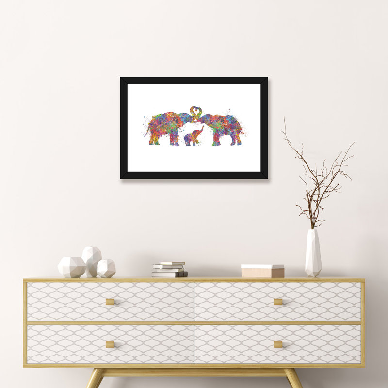 «Elephant Family» - reproduction, H 16 po x l 24 po x P 1 po, Papier noir