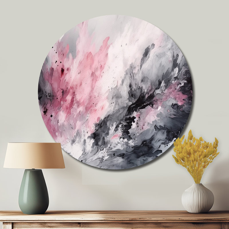 «Evolving In Pink Grey», encre liquide abstraite, H 36 po x l 36 po x P 1 po