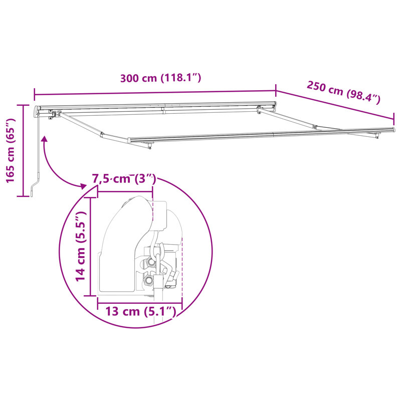 Brayden Studio Retractable Patio Awning, 300 cm W x 250 cm D, Red/White Striped