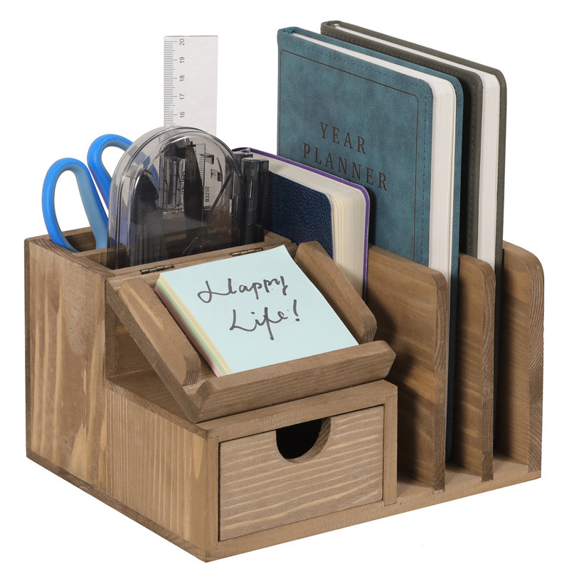 Isocrates Solid Wood Desk Organiser, Dark Brown