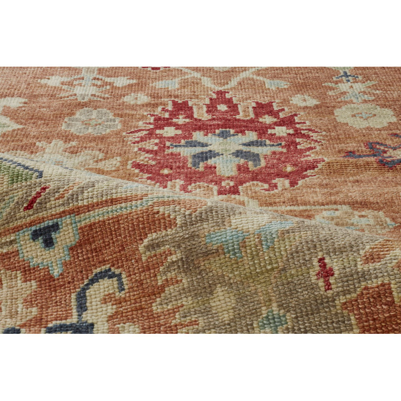 Kali Hand Knotted Wool Oriental Area Rug in Rust, Rectangle 10' x 14'