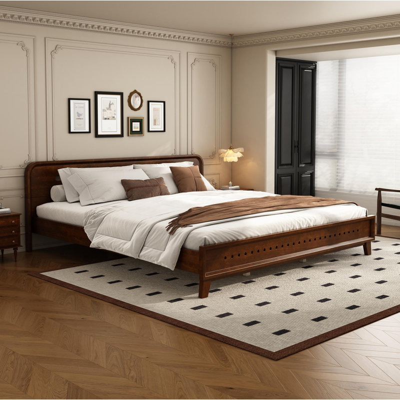PINE SOLID WOOD BED, SOLID AND STABLE, NO BOX SPRING NEEDED, Dark Walnut, King