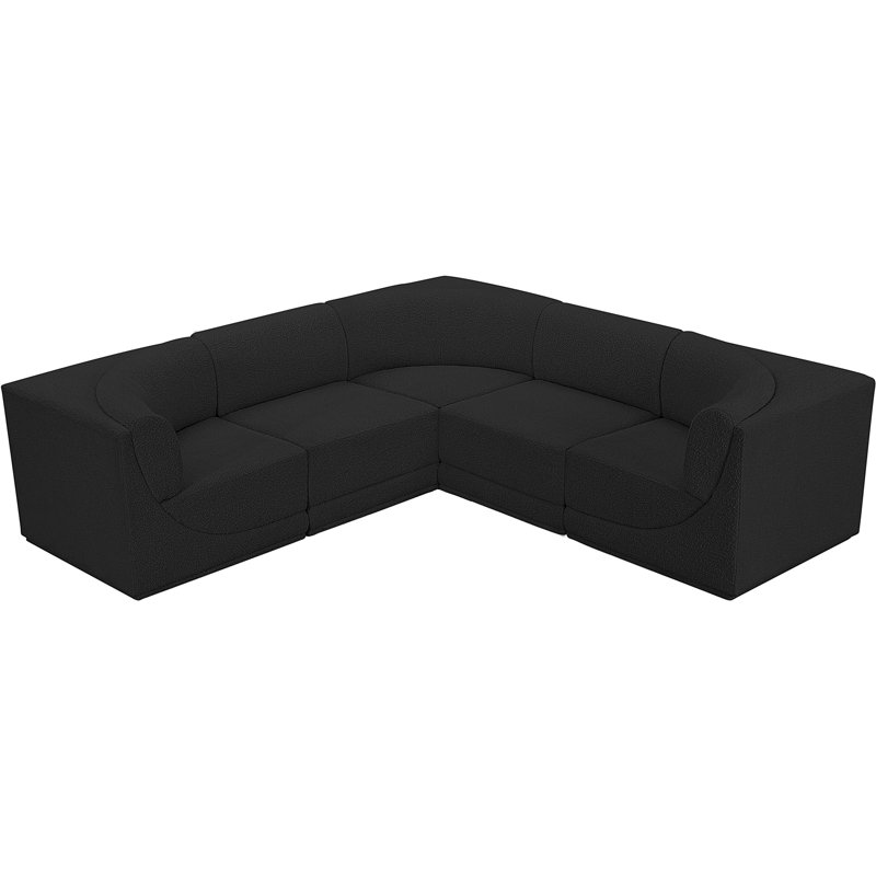 Canapé modulaire rembourré 5 pièces Ollie, Tissu bouclé noir
