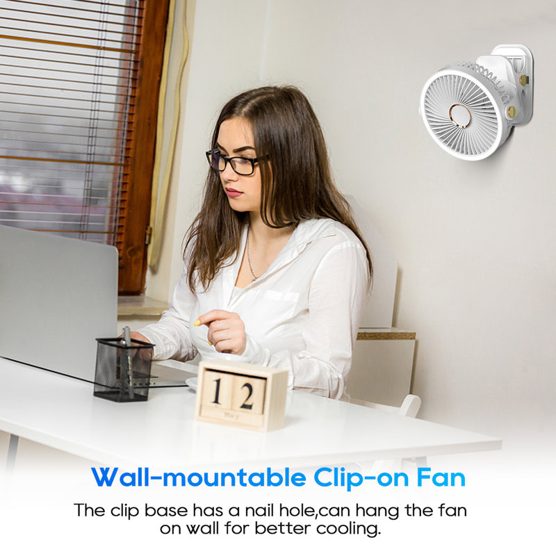 Biyori Clip Fan with Adjustable Speeds Night Light Versatile 3-in-1 Design, White