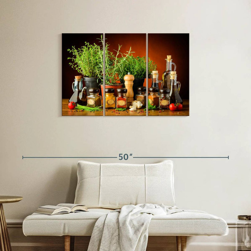 " Cooking With Spices And Herbs " 3 - Pieces, 24" H x 38" W
