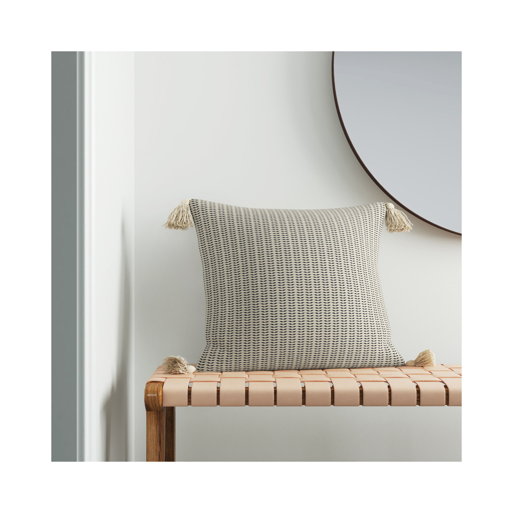 Brenly Turkish Cotton Striped Square Throw Pillow, Polyester/Polyfill, Navy