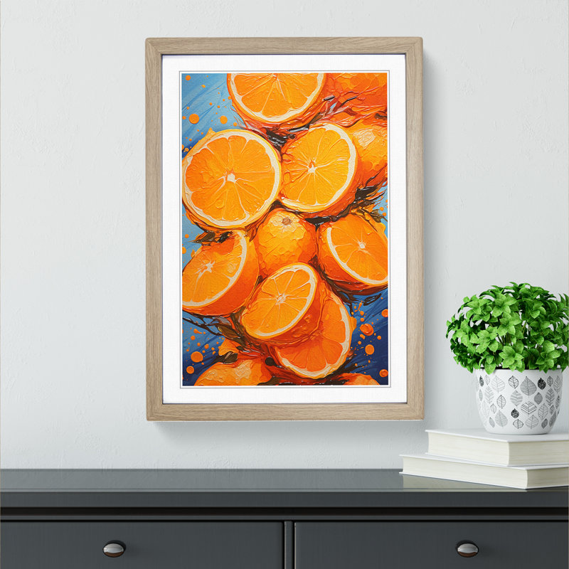 Orange Fruit Abstract - Framed Print, 46cm H x 34cm W x 2cm D, Oak