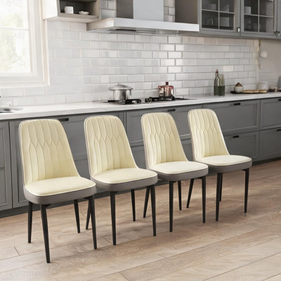 Ensemble de 4 chaises sans accoudoirs pour salle à manger avec revêtement en similicuir et pieds en métal noir