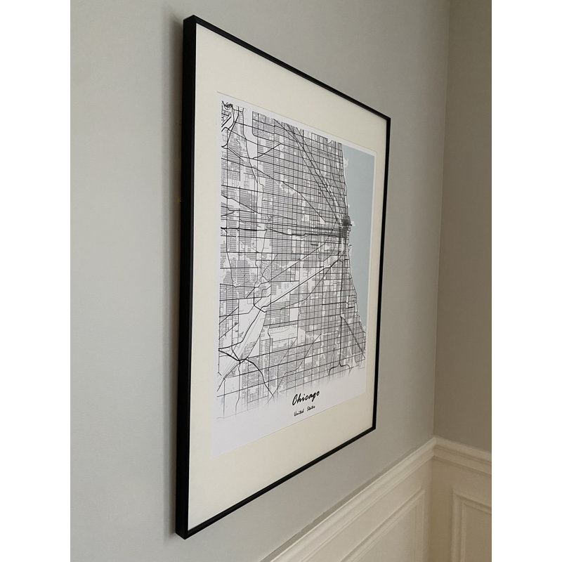 Chicago Map - impression sur cadre photo, Blanc