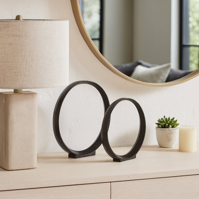 Darrah 2-Piece Metal Abstract Circular Sculptures, Black