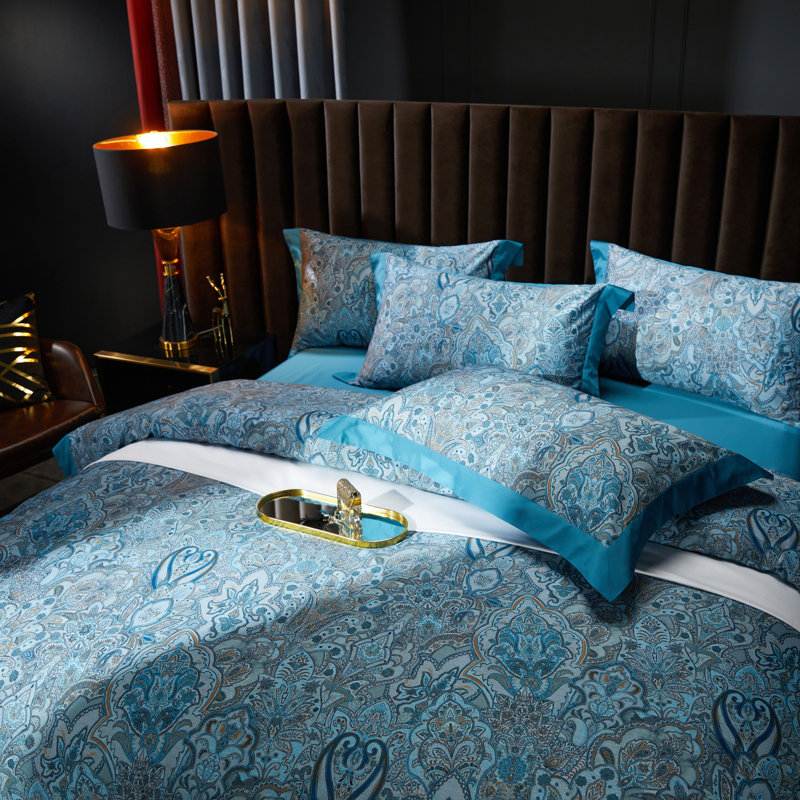 Paisley Damask Medalions Duvet Cover Set, Light Blue Paisley/Damask, King Duvet Cover + 2 King Pillow Shams