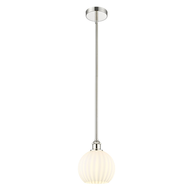 Luminaire suspendu 12 po Edison White Venetian, Nickel poli, H 9,5 po x l 8 po x P 8 po