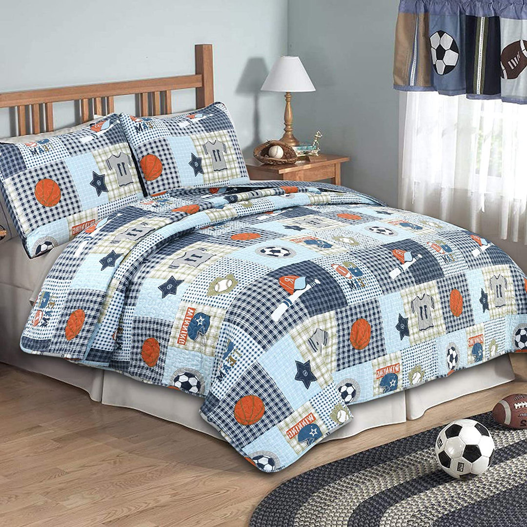 Blue/White Reversible Quilt Set Cozy Line Home Fashion 