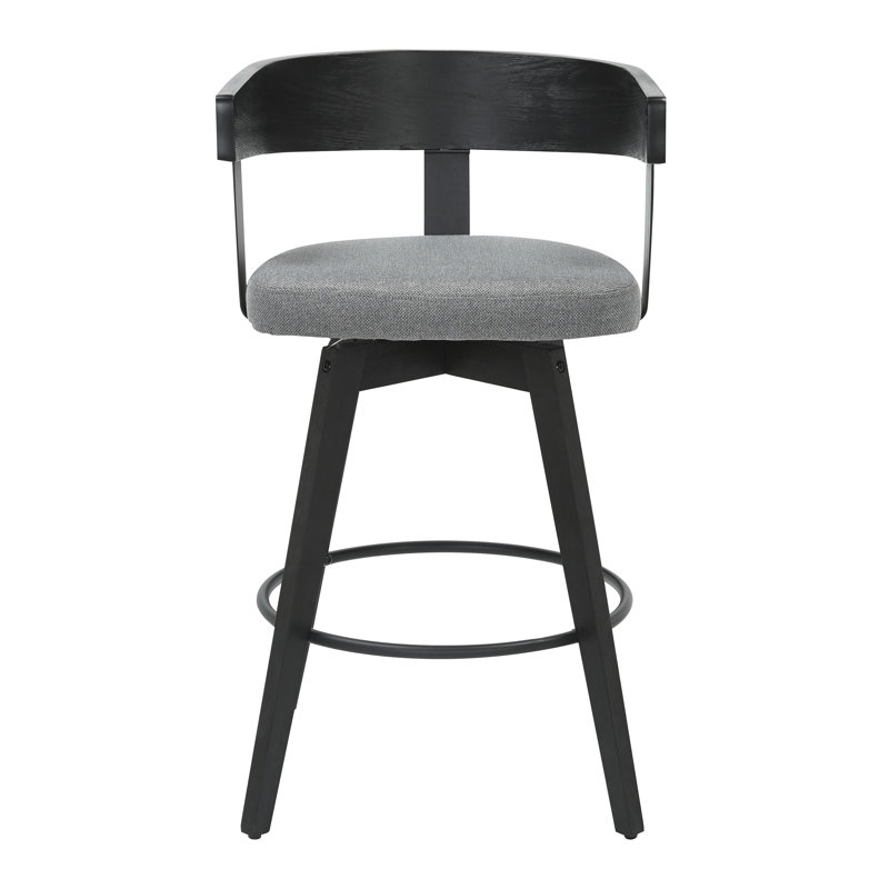 26" Modern Swivel Counter Height Bar Stool with Performance Fabric Upholstery, Curved Wood Back & Black Brushed Oak Legs, Dark Gray – Janice by Pipp & Liv (Single)