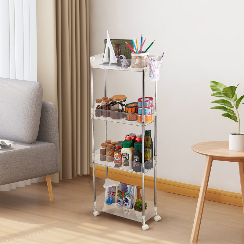 Multi-Tier Rolling Storage Cart with Wheels – 4-Tier Plastic Utility Organizer for Bathroom, Kitchen, Bedroom, Office, Pantry, or Laundry Room, Clear