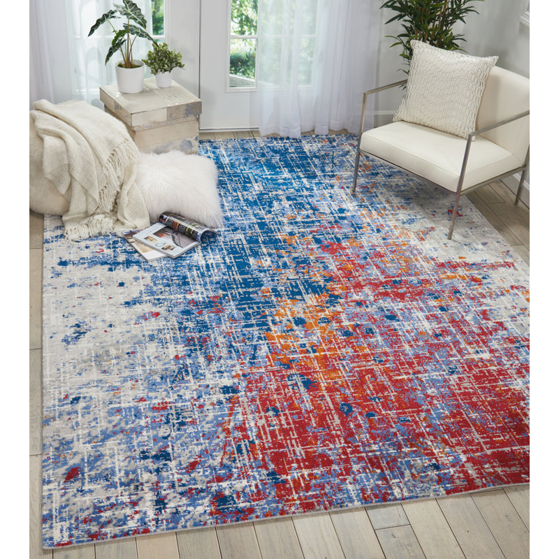 Holmgren Abstract Red/Blue Area Rug, Rectangle 12' x 15'
