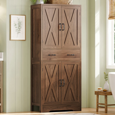 Kitchen Pantry Cabinets, Tall Storage Cabinets With 2 Adjustable Shelves & 1 Large Drawer, Bathroom Cabinet With 4 Doors, For Living Room, Kitchen, Bathroom,