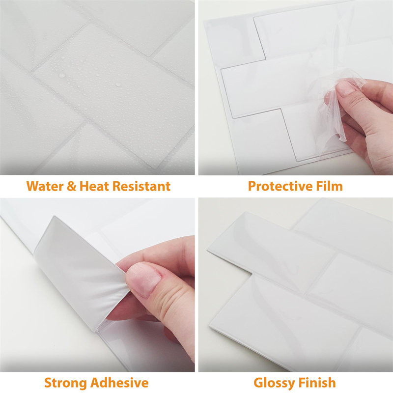 Avantay Glossy Subway Metro Classic Brick 3D Tile Sticker 30.5 x 15.4cm, White