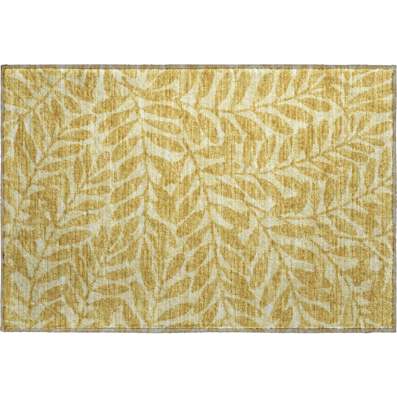 Premium Machine Washable Harsukhman AMF111 Yellow Rug, Rectangle 1'8" x 2'6"