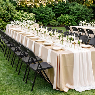 Ensemble de 2 chaises pliantes noires 350 lb, chaises en plastique robustes avec structure en acier pour les fêtes, les mariages et les événements